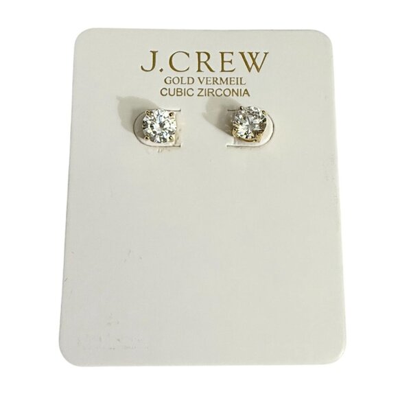 NOC J.Crew Sterling 925 Gold Vermeil Cubic Zirconia Solitaire Stud Earrings - Picture 3 of 5